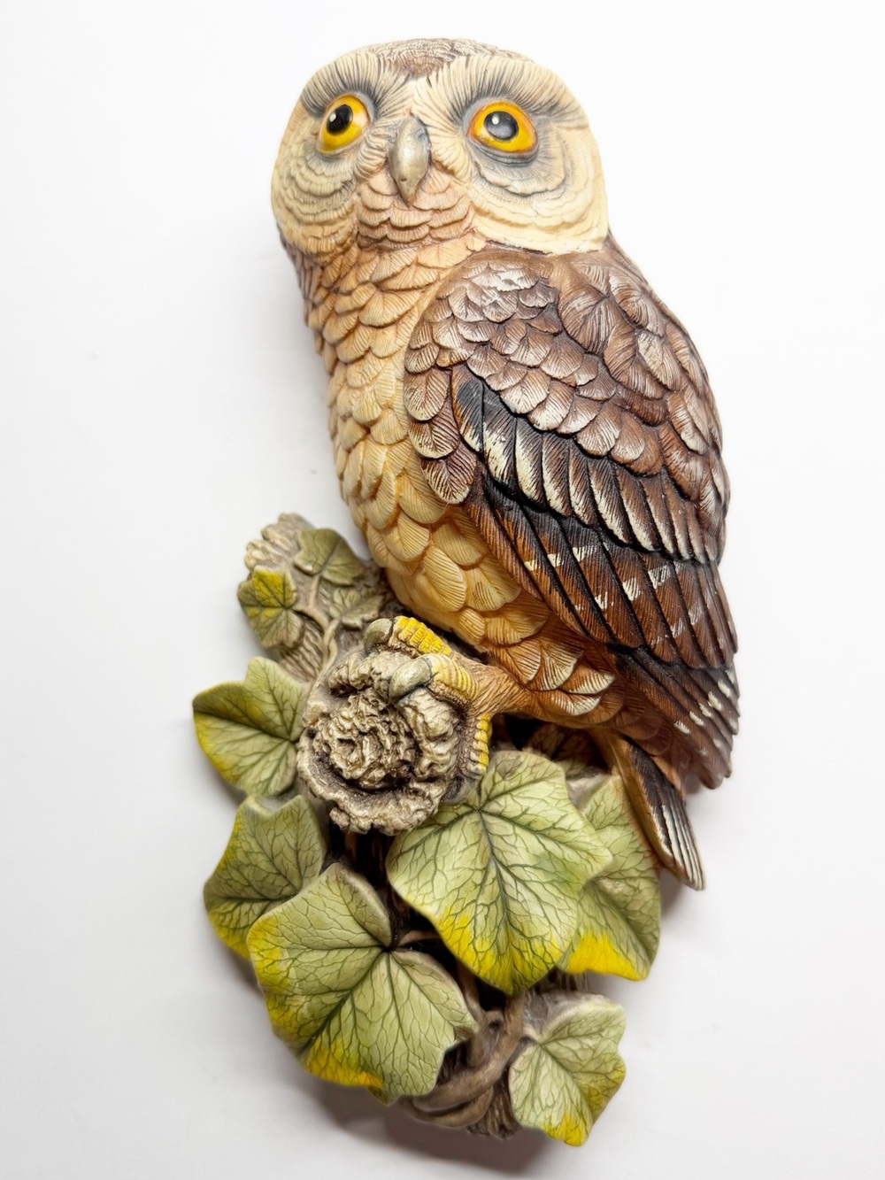 Vintage 80s Legend Products Little Owl Chalkware Owl Wall Art Hand Painted